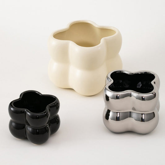 Four compartments ceramic planter storage decoration - cream style, multi-purpose, multi-color available