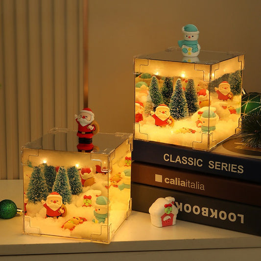 DIY Christmas Cube Night Light – 3D holiday scene, USB charging, soft eye-friendly glow!