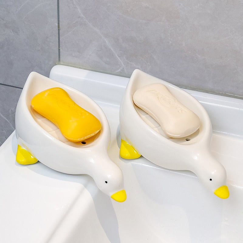 Cartoon Creative Cute Duck Ceramic Soap Box ---- No water accumulation, prevent soap bubbling