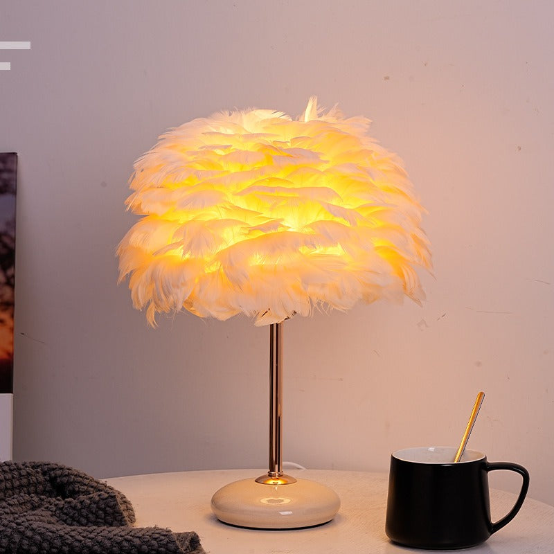 White Swan Scandinavian Simple Feather Lamp ------ Real goose feathers, three kinds of light, brightness automatic adjustment