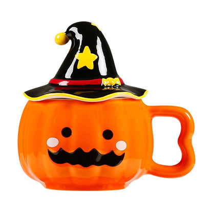 🎃 Pumpkin Ceramic Mug — Festive Design, Practical Lid, and Comfortable Grip