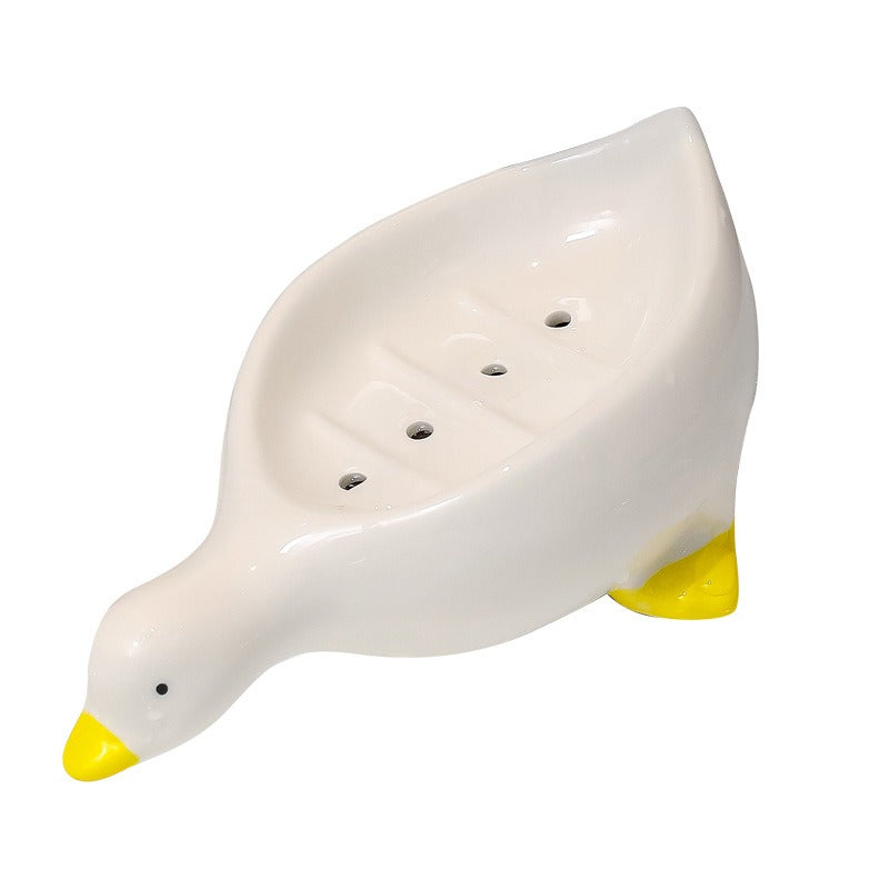 Cartoon Creative Cute Duck Ceramic Soap Box ---- No water accumulation, prevent soap bubbling