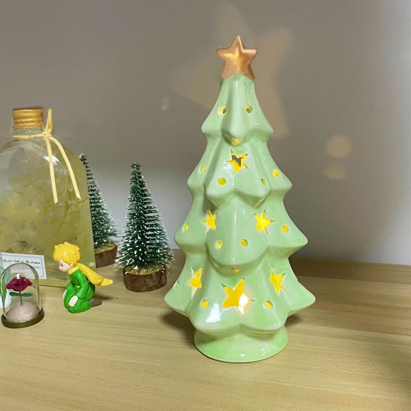 Ceramic Christmas Tree Night Light — Starry Glow Projection, Premium Ceramic Material,Perfect for Holiday Decor & Gifts