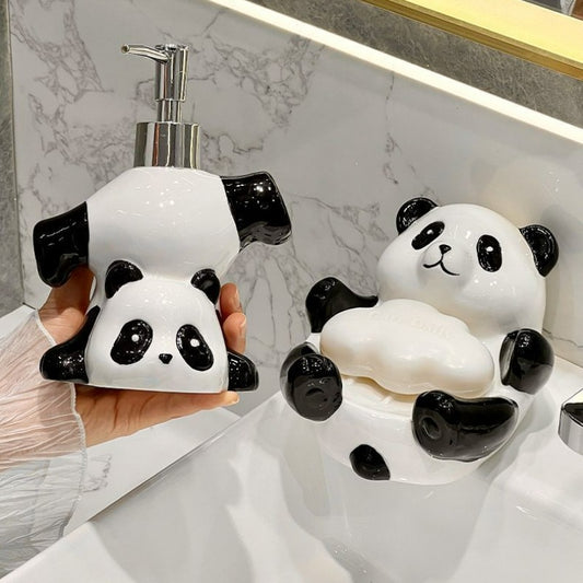 Panda Ceramic Bathroom Soap Box Lotion Bottle